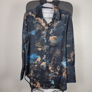 Peace Love World Blouse Women’s Size XXS Button Front Drama Black Abstract